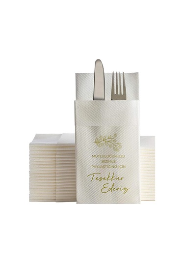 Ake Kağıt Cepli Peçete Düğün Nişan Konuşan Peçete Gold Baskılı 48 x 48 CM