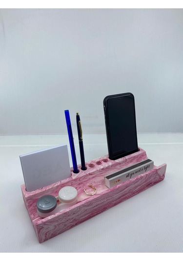 Mermer Desenli Beton Ev Ofis Masa Düzenleyici Kalemlik Organizer Pembe Pempe