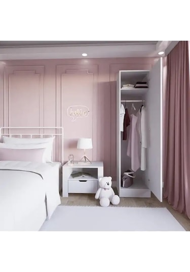 Daisy 45 Cm Beyaz Tek Kapılı Elbise Dolabı - Gardırop Beyaz