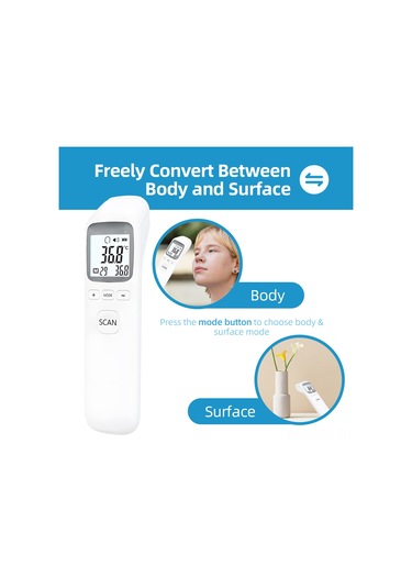 Springsun Beyaz Doku Dokunmadan Isı Ölçer - Lcd Ekranlı, Üç Renkli Arka Işık, Sıcaklık Alarmı, C/ F Dönüştürücü, 32 Veri Kaydı, 3-5cm Ölçüm Mesafesi