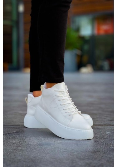 Le10 Bağcıklı Erkek Yüksek Taban Beyaz Spor Bot