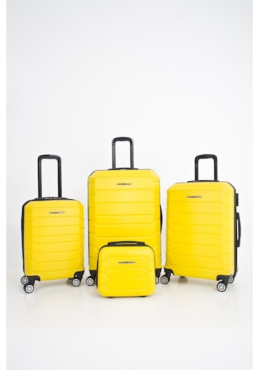 Las Vegas Polo Club Abs Kabin Orta Büyük Ve Makyaj Boy 4'lü Travel Valiz Bavul Seti Sarı