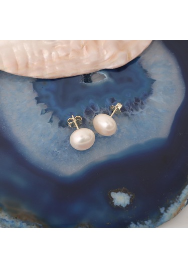 925 Ayar Gümüş Cream Tatlısu İncisi Çivi Küpe-11mm