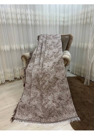 Özlü Home Pamuklu Koltuk Çekyat Örtüsü 170x220 Alaca Kahverengi Kaydırmaz Koltuk Şalı Kahverengi