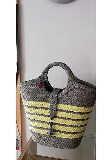 Durush Collection El İşçiliği Tek Üretim Plaj Çantası Gri-sarı
