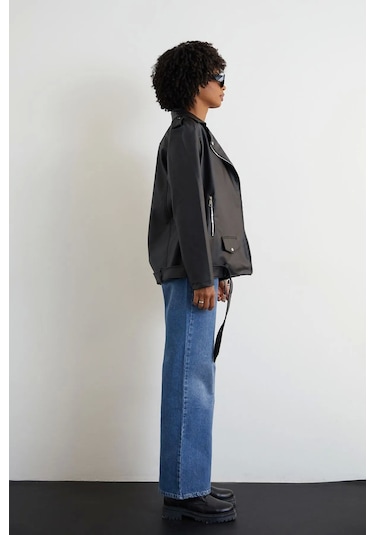 Genculus Uzun Deri Ceket Kadın Oversize Kesim Kemerli Model Çok Renkli