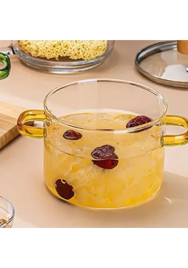 Ahşap Kapaklı Borosilikat Cam Tencere Seti Çok Renkli