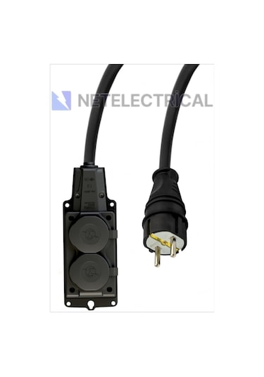 Kauçuk 2'li Topraklı Grup Priz Uzatma Kablosu 10 Metre 3x2.5 Mm² Ttr Kalın Siyah Kablolu 10 Metre