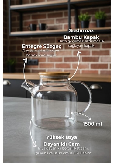Bambum Taric - Cam Demlik 1500ml Şeffaf