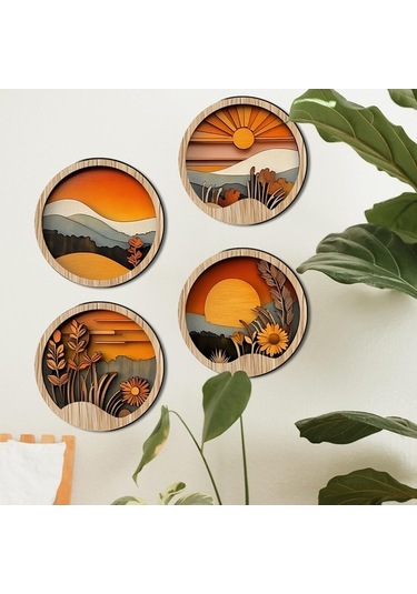 Trendooze Tabelalar Suntek Parça Mutfak Manzara Duvar Dekoru Boho Ahşap 4 20cmx20cmx05cm Qa 20cmx20cmx05cm