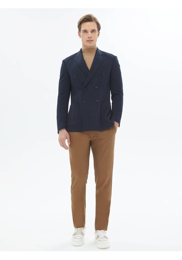 Lacivert Çizgili Modern Fit Örme Ceket Lacivert