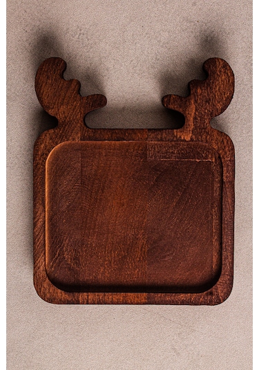 Snippy Deer - Yılbaşı Geyik Desenli Ahşap Çerezlik Sunum Tabağı Sunumluk Servis Tabağı Ahşap