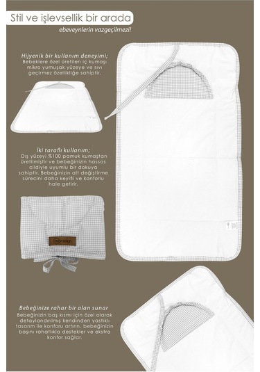 Mordesign Yenidoğan Bebek Bakım Çeyiz Seti Bebek Hediyesi, Anne Bebek Organizer, Bebek Hediye Kutusu Gri Ekose Zg10053-1 Gri