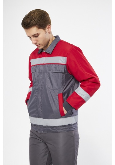 Mervem Kırmızı Robalı Gri Soğuk Hava Montu Su Ve Rüzgar Geçirmez