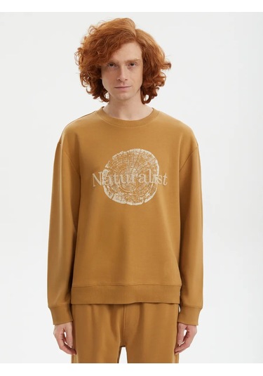 Nice & Easy Erkek Pamuklu Yazılı Sweatshirt 371702721 Hardal Rengi