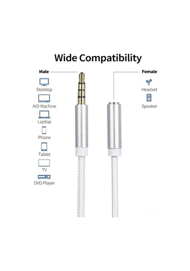 Maiyame 1.93m Gümüş 3.5mm Trrs Mikrofon Desteklı Ses Uzatma Kablosu - Telefon, Bilgisayar, Araç Ses Sistemi İçin Uyumlu