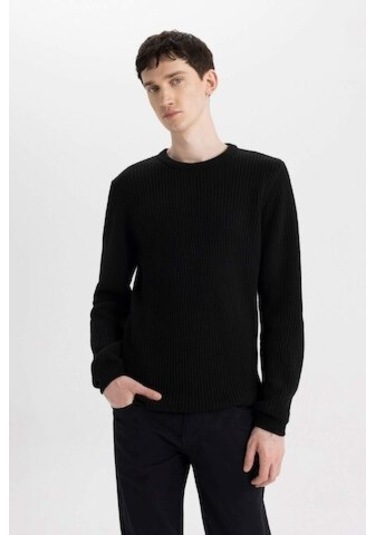 DeFacto Standart Fit Normal Kesim Bisiklet Yaka Dokulu Triko Kazak C8814AX24WNBK27