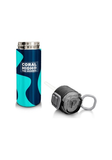 Coral High Kids Lacivert Turkuaz Desenli Pipetli Ve Direkt İçim Çelik Termos 500 Ml 31886 Turkuaz