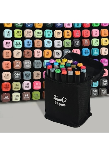 24 Renk Marker Resim Mimari Ve Grafik Tasarım Kalemi 24 Lü Çift Taraflı Marker Keçeli Kalem Seti Çok Renkli