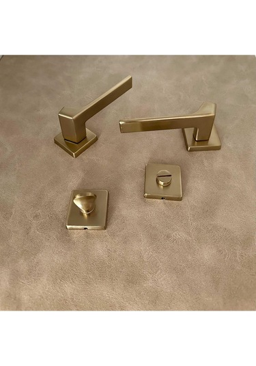 Zey Mat Altın Kare Rozetli Wc Banyo Kapı Kolu 1 Takım