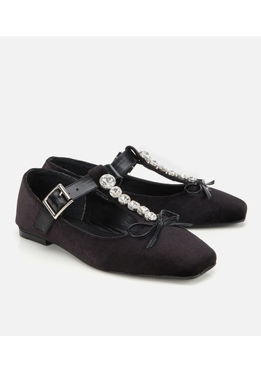 Hotiç Kadın Siyah Kadife Taşlı Fiyonk Detaylı Babet 01ayh314670a100 01ayh314670a100 Siyah