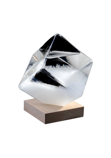 Reedark Hava Durumu Tahmin Flashtası - Mavi Küçük Su Küpü + Ahşap Tabanlı, Cam Malzeme, El Blown, 8x8x10.5 Cm