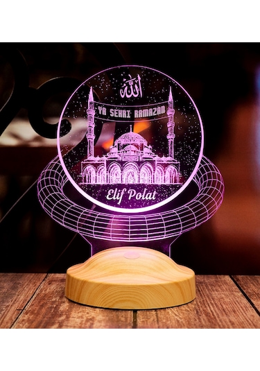 Ramazan Hediyesi, Kişiye Özel İsim Soyisim ve Mahya Yazısı Yazılabilen Camii Dini Hediye, 3D Led Lamba
