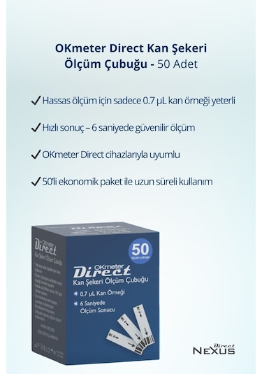 Direct Şeker Ölçüm Çubuğu Stribi 50'li