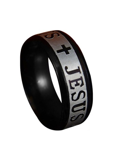 Siyah Serin Unisex Paslanmaz Çelik İsa Haç Hıristiyanlık Parmak Yüzük Band Takı Us 10 Siyah