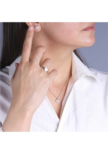 Diamond Line - Gülaylar - Beyaz Altın 8 Ayar Kalp Yüzük (527743629)