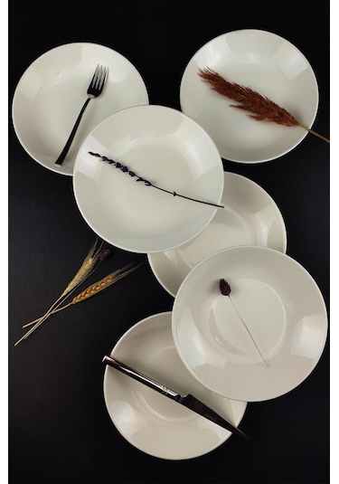 Digithome 6 Lı Deniz Form Çukur Tabak Yemek Tabağı Seti 19 Cm Krem Tl4037010 C320.003