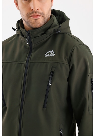 Çıkartılabilen Fermuarlı Kapüşon Cepli İçi Polarlı Su Geçirmez Softshell Erkek Mont Haki Haki