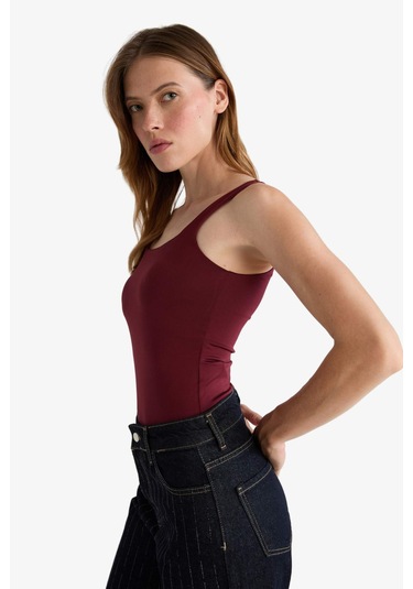 Defacto Kare Yaka Askılı Çıtçıtlı Body F8245ax25aubr115 Bordo-br115