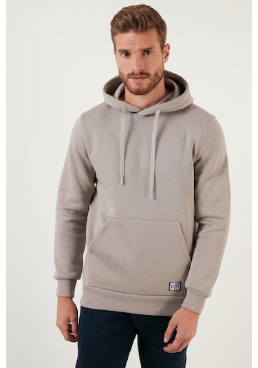 Buratti Regular Fit Kapüşonlu Kanguru Cepli Içi Tüylü Yumuşak Şardonlu Erkek Sweat 5905281 Kül