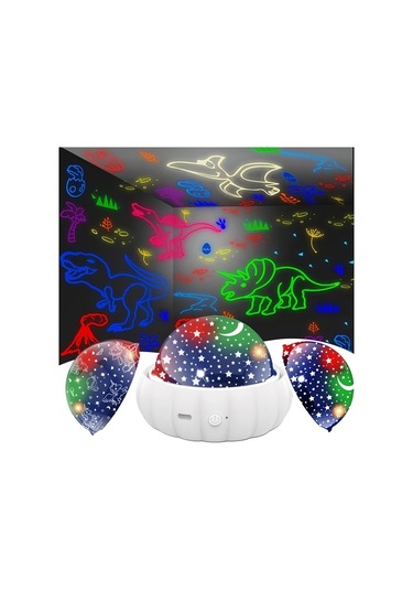 Fochsia Pembe 3ü1 Arada Dinozor Ve Galaksi Projeksiyon Gece Lambası - 360 Dönen Renk Değiştiren Pembe