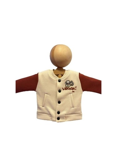 Erkek Bebek 3 İplik Sırt Baskılı Şardonlu Kolej Ceket-15452 Bej