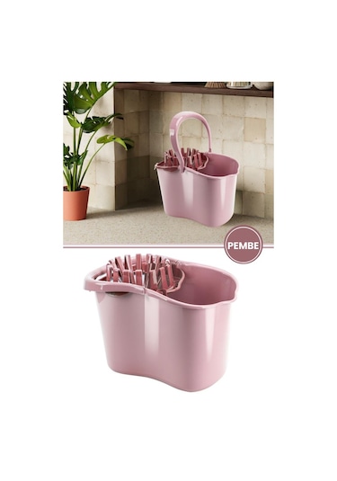 Sıkmalı Temizlik Kovası 15 Litre, Standart Sıkmalı Yer Zemin Temizlik Mop Kovası Pembe