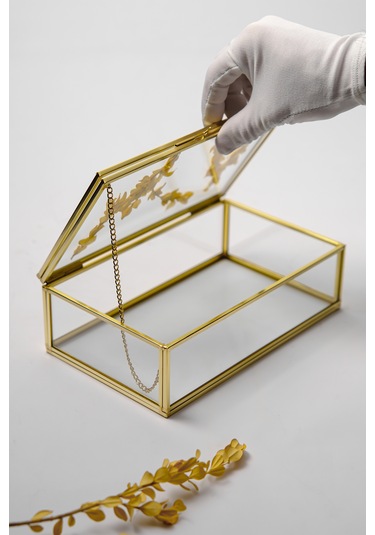 Çerçeve Kapaklı Cam Kutu Pirinç & Gold