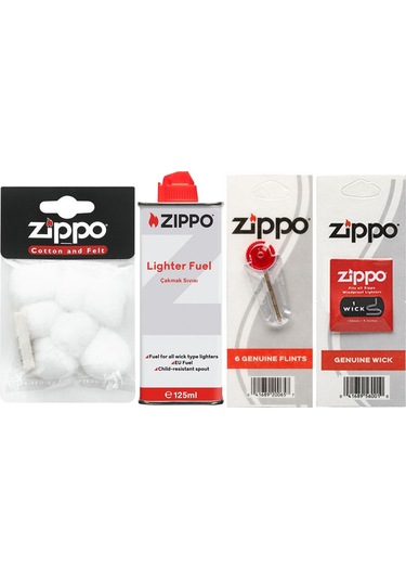 Zippo Çakmak Benzin Taş Fitil Pamuk Keçe Seti 3141-4
