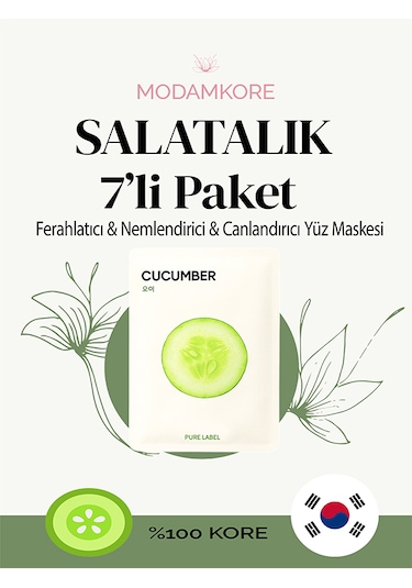 Modamkore 7'li Paket Salatalık Özlü Kore Yüz Maskesi Ferahlatıcı Yoğun Nem