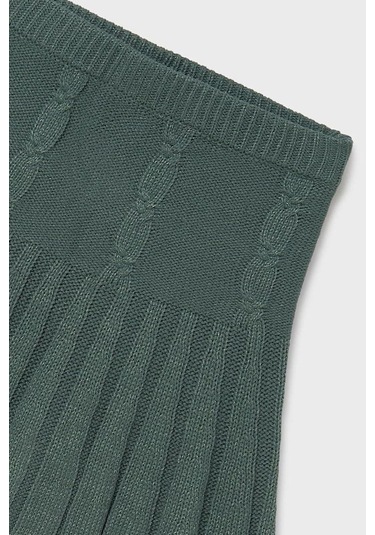 Kız Çocuk Saç Örgüsü Desenli Pileli Triko Etek - Yeşil Yesıl