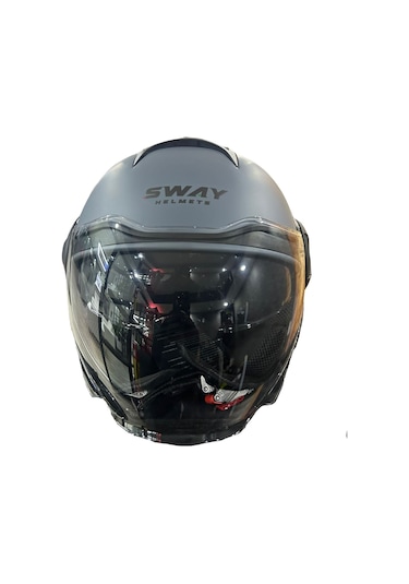 Sway Helmets 737 Camlı Güneş Gözlüklü Yarım Kask Mat Gri