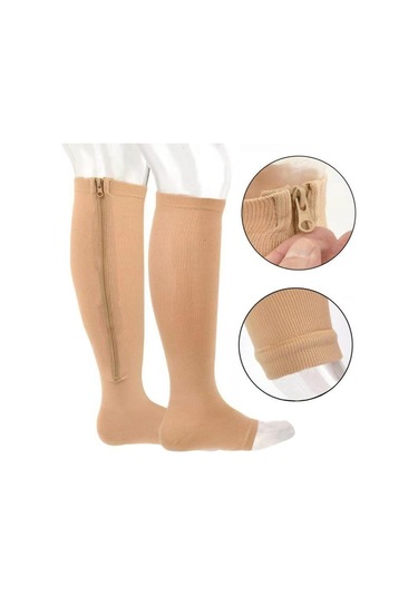Fermuarlı Medikal Varis Çorapları Burnu Açık Fermuarlı Çorap