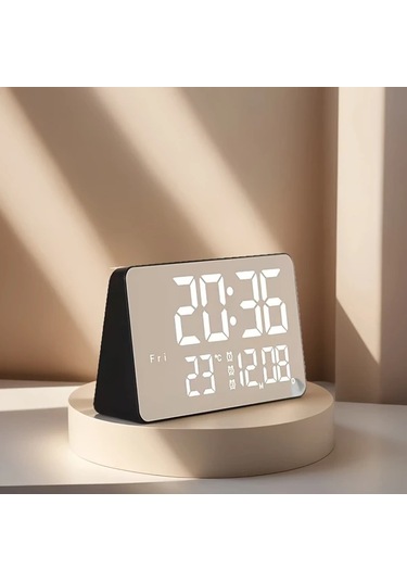 Willowhaven Siyah Beyaz Işık Usb Aynalı Led Dijital Saat - Dokunmatik Ses Kontrollü Beyaz Işıklı Siyah