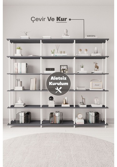 Çevir Kur 200 Cm Antrasit Kitaplık Bd 200 177 29 Cm Antrasit