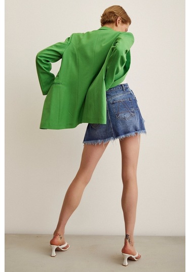 Never More Pensli Jean Şort Etek Mavi