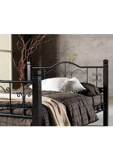 Argimo Yakamoz Çift Kişilik Ferforje Metal Siyah Karyola 160 x 200
