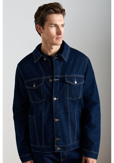 GRIMELANGE Jerıcho Erkek Rinse Denim Rahat Geniş Kesim %100 Pamuk Yüksek Kalite Kalın Dokulu Lacivert Ceket Lacivert