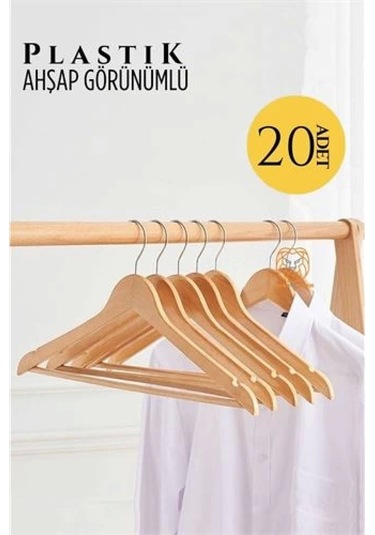 Modacar Ahşap Görünüm Plastik Askı 20 Adet Krem