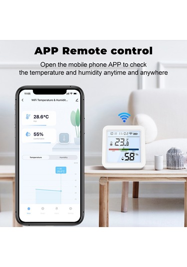 Ruicoo Akıllı Wifi Termometre Higrometre - Gerçek Zamanlı Sıcaklık Ve Nem Ölçer, Lcd Ekranlı, Kablosuz İzleme, Ev Ve Sera Kullanımı İçin